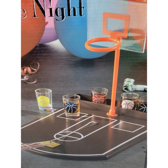 GAME NIGHT, B-BALL SHOTS, ADULT BASKETBALL SHOT DRINKING GAME, W/ 6 GLASSES, NEW - Picture 3 of 5